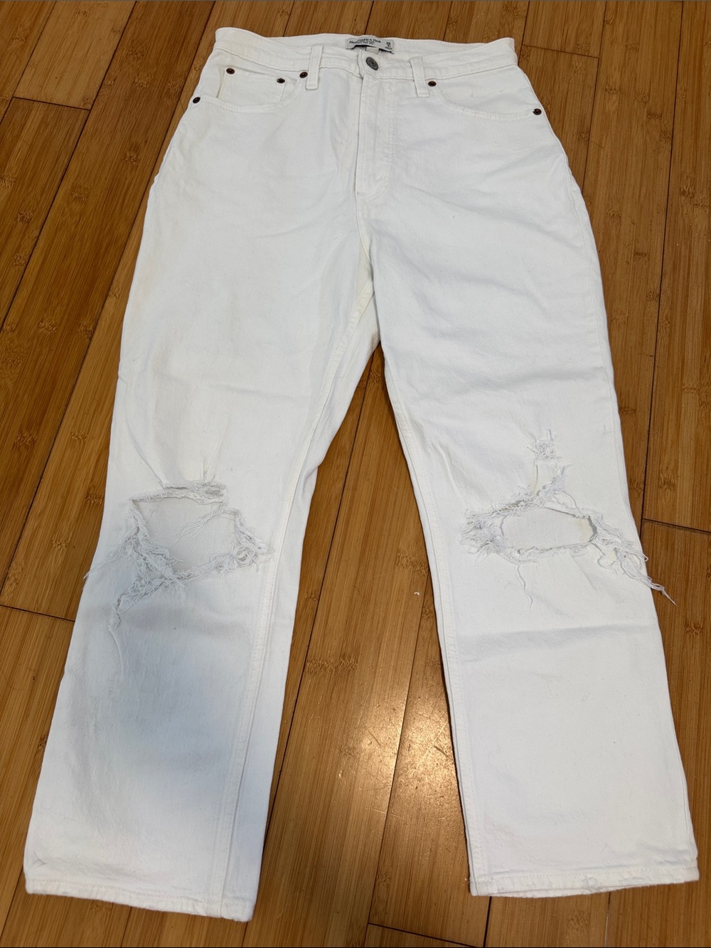 Abercrombie & Fitch White High-Rise Distressed Jeans